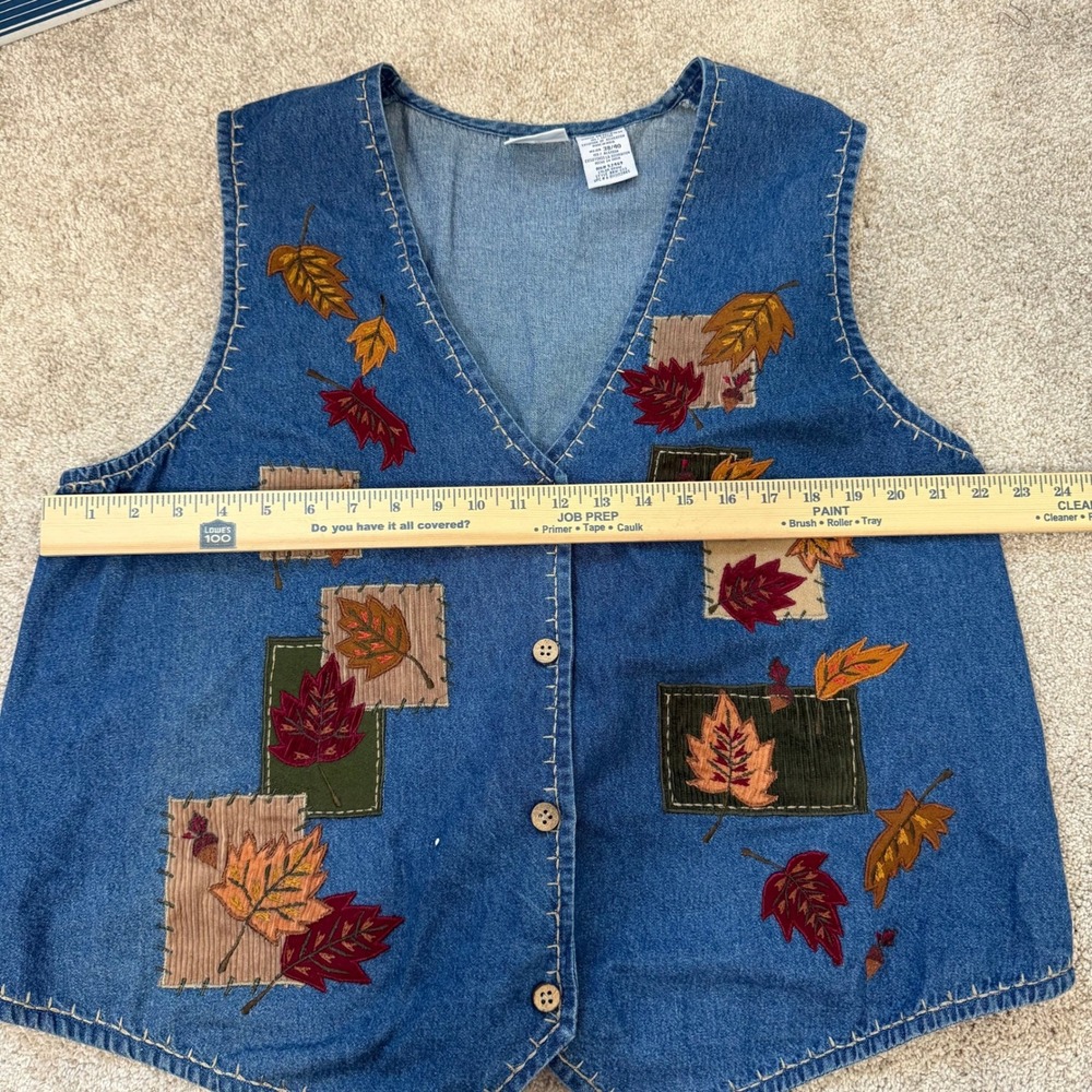 Bobbie Brooks Womens 2XL Denim Vest Fall Leaves Patchwork Embroidered Teacher - Picture 5 of 6